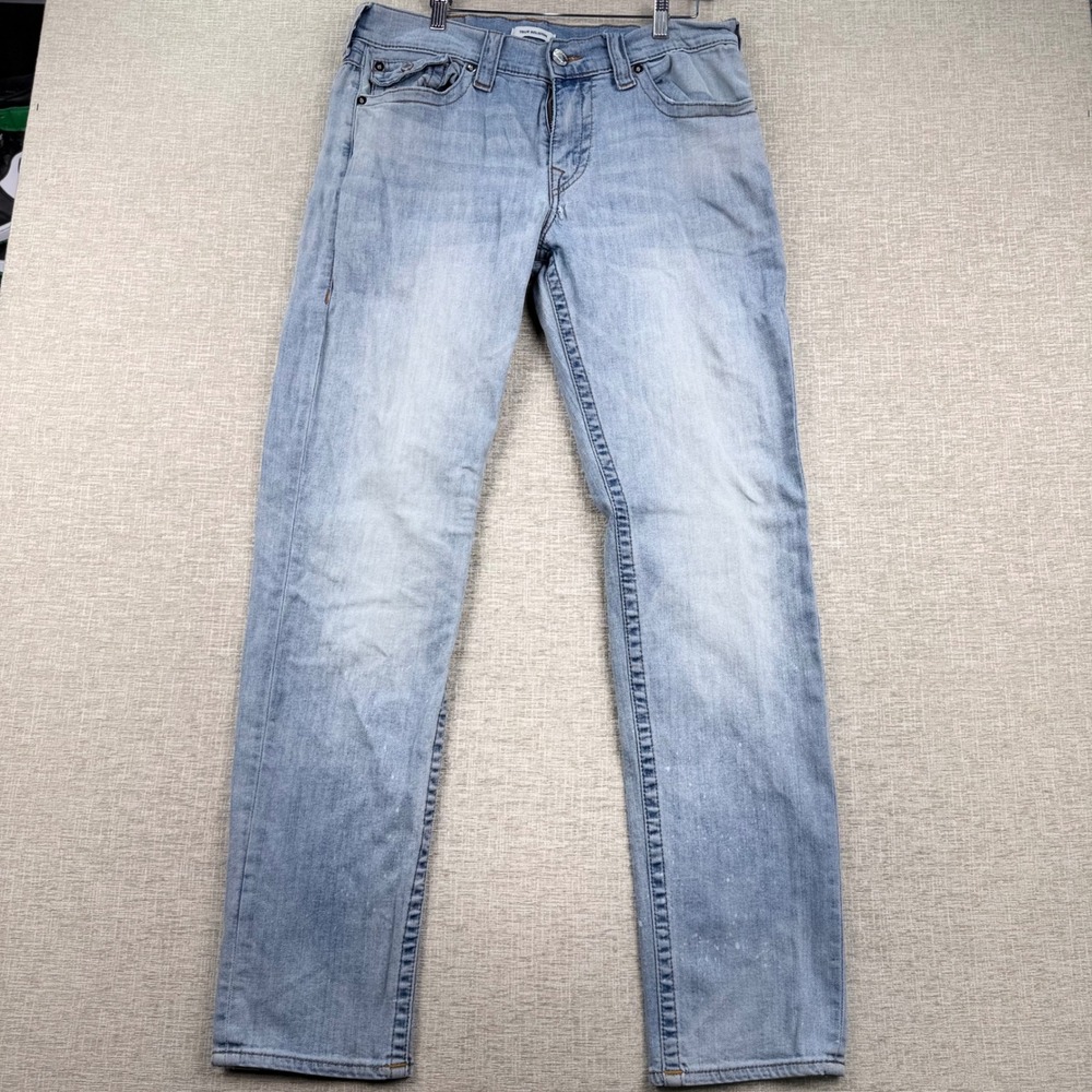 True Religion Y2K Mens 33W Light Wash Straight Leg Horseshoe Pocket Jeans